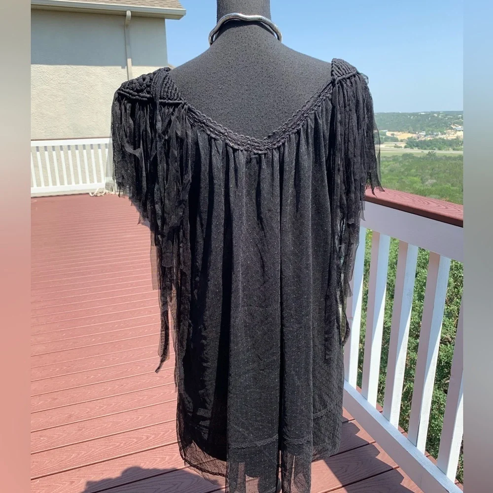 Black Tulle‎ Fringe Cocktail Mini Dress